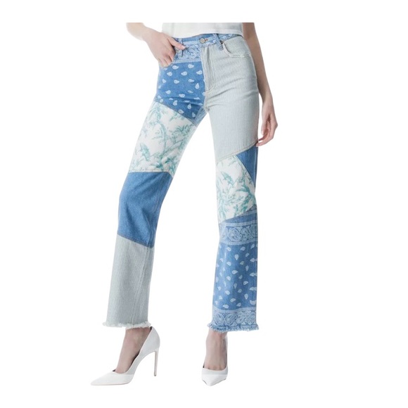 Alice + Olivia Amazing High Rise Patchwork Jeans Sz 25 - Picture 4 of 13